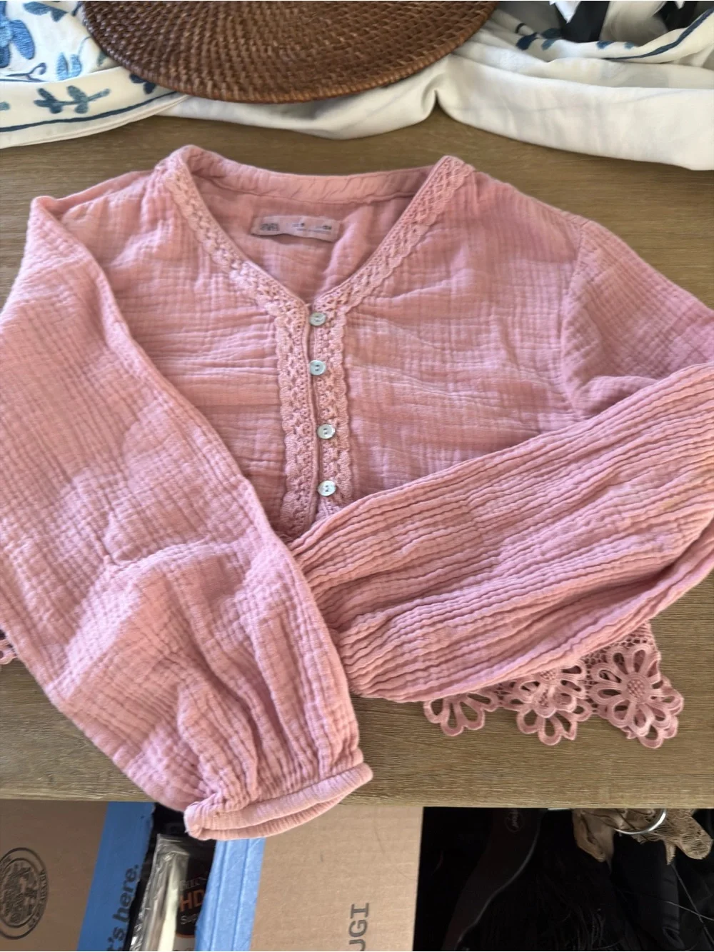 Zara Pink Crochet-Trim Button Front Top